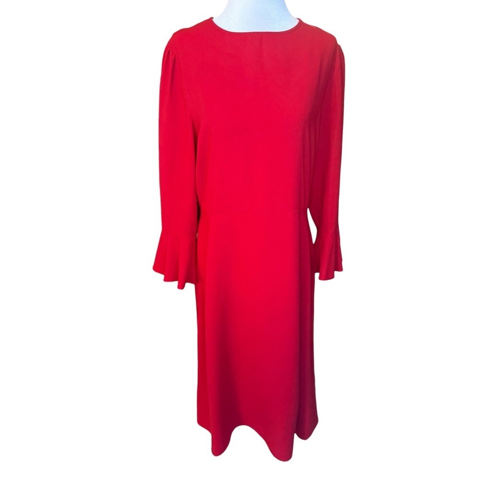 ASOS Womens Red Bell Sleeve Midi Dress Size 10 Crew Neck Keyhole Back Crepe